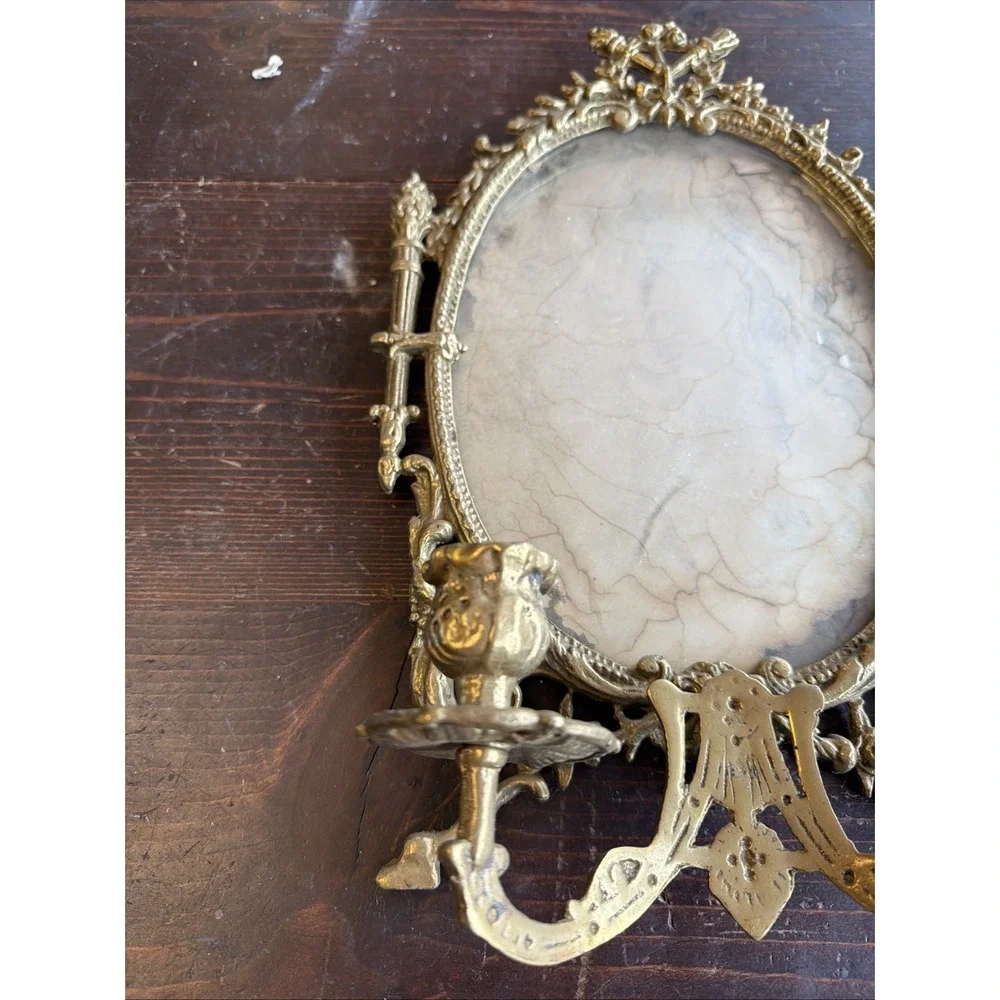 Antique Solid Brass Frame  Wall Sconce Unusual Bacchus Peacock Heavy Candle